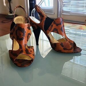 Georgina Goodman Leather‎ Leopard Print Heels Size 8.5 Avant Garde Mob Wife Chic